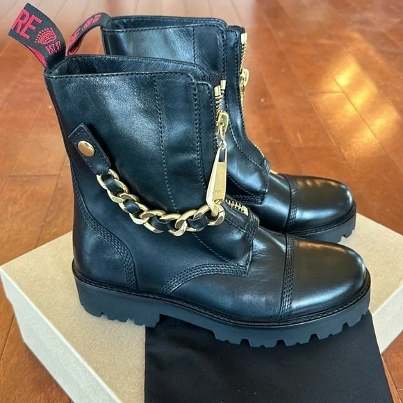 Zadig & Voltaire Joe Cecilia leather combat moto boots with gold chain NWT 37/6 - Picture 8 of 17